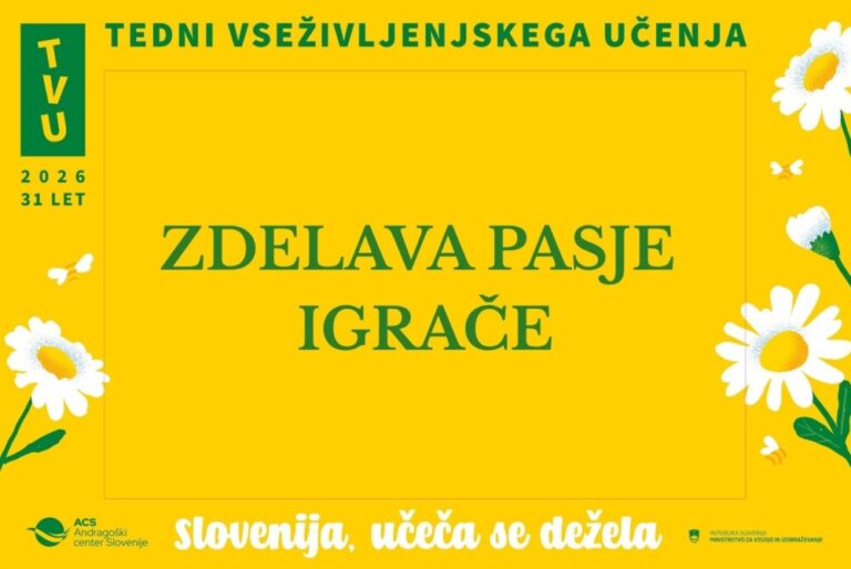 Napis na rumenem ozadju: Izdelava pasje igrače.