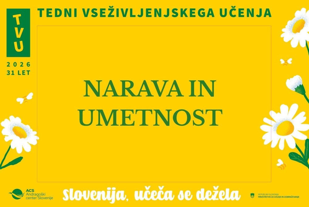 Napis na rumenem ozadju: Narava in umetnost.