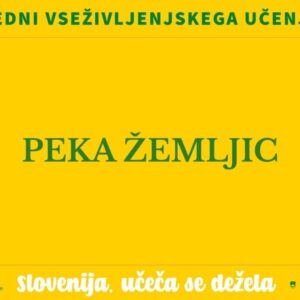 Napis na rumenem ozadju: Peka žemljic.