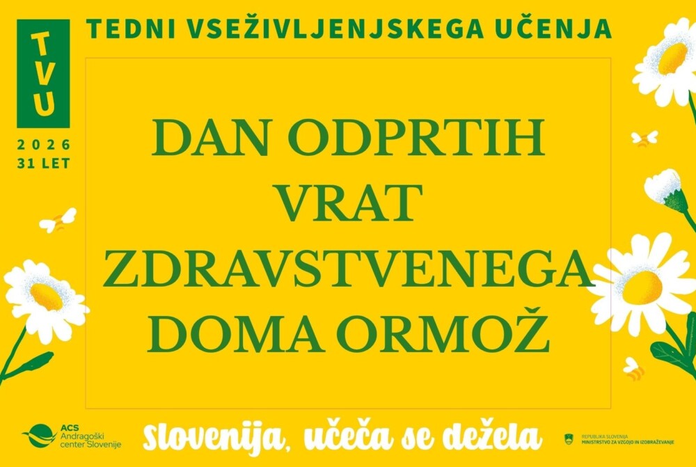 Napis na rumenem ozadju: Dan odprtih vrat Zdravstvenega doma Ormož.