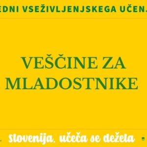 Napis na rumenem ozadju: Veščine za mladostnike.